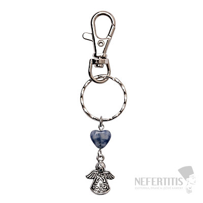 Sodalite quartz key ring with heart and angel