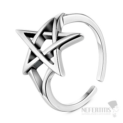 Adjustable witch ring PENTAGRAM Ag 925