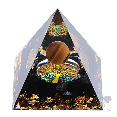 Orgonite pyramid with black agate Tree of life