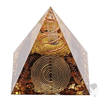 Orgonitpyramide mit Tigerauge, Kristall und Spirale
