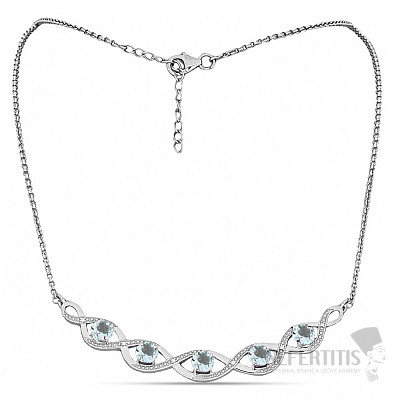 Silver necklace with cut aquamarines and zircons Ag 925 022006 AQ