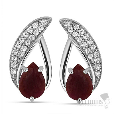 Silver earrings with cut rubies and zircons Ag 925 043304 RB