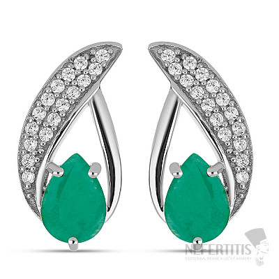 Silver earrings with cut emeralds and zircons Ag 043304 EM