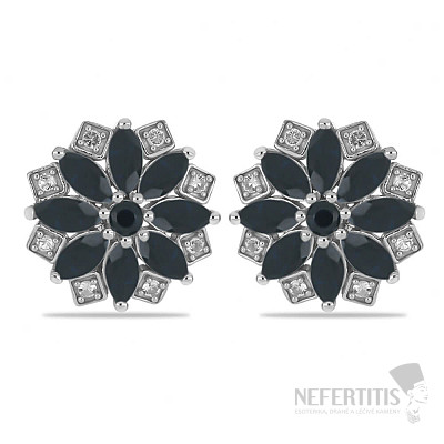 Silver earrings with cut black sapphires and zircons Ag 925 08787 BLS