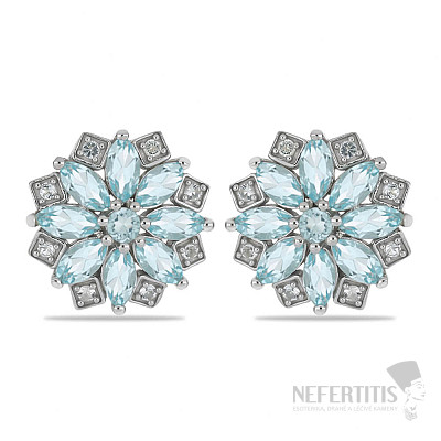 Silver earrings with cut Blue Sky topazes and zircons Ag 925 08787 BT