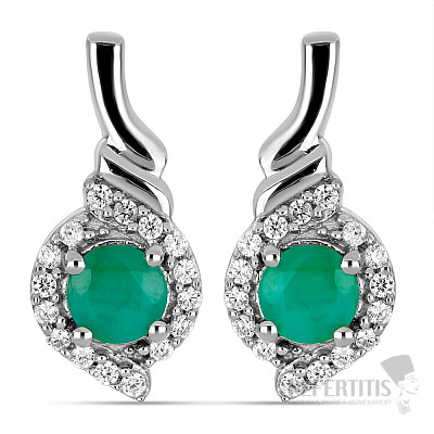 Silver earrings with cut emeralds and zircons Ag 029862 EM