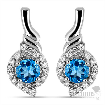 Silver earrings with cut Swiss Blue topazes and zircons Ag 925 029862 SBT