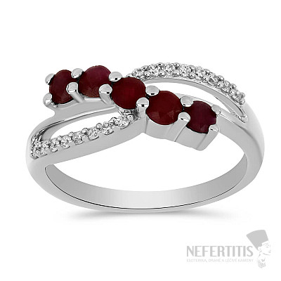 Silver ring with cut ruby and zircons Ag 925 026296 RB