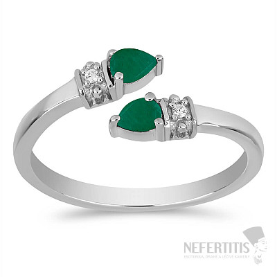 Silver ring with cut emerald and zircons Ag 925 016430 EM