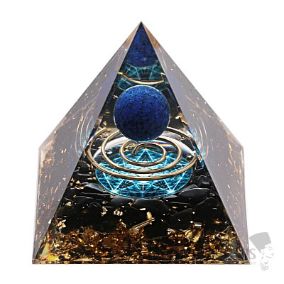 Orgonite pyramid with obsidian and lapis lazuli Pentagram