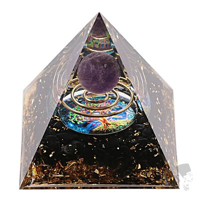 Orgonite pyramid with obsidian and amethyst