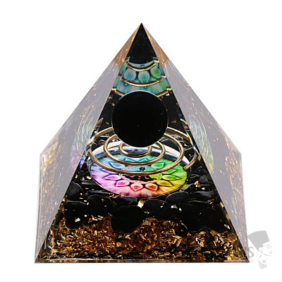 Orgonite pyramid with obsidian pieces and ball