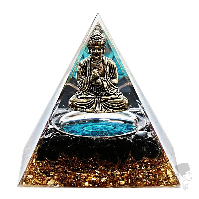 Orgonite pyramid Meditating Buddha with black agate