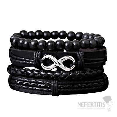 Set aus vier Herrenarmbändern aus Öko-Leder und Holz Infinite