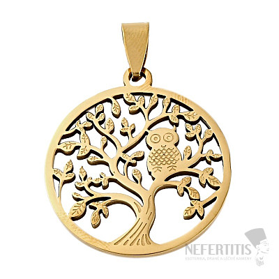 Stainless steel pendant Tree of Life with owl