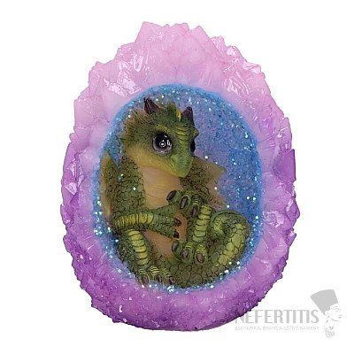 Statuette glowing Green dragon in a geode nest