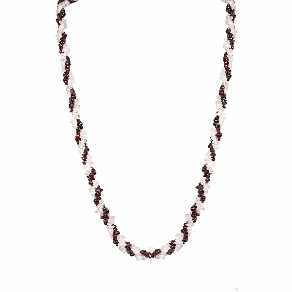 Levně Granát a růženín náhrdelník pletený A kvalita - cca 75 - 80 cm