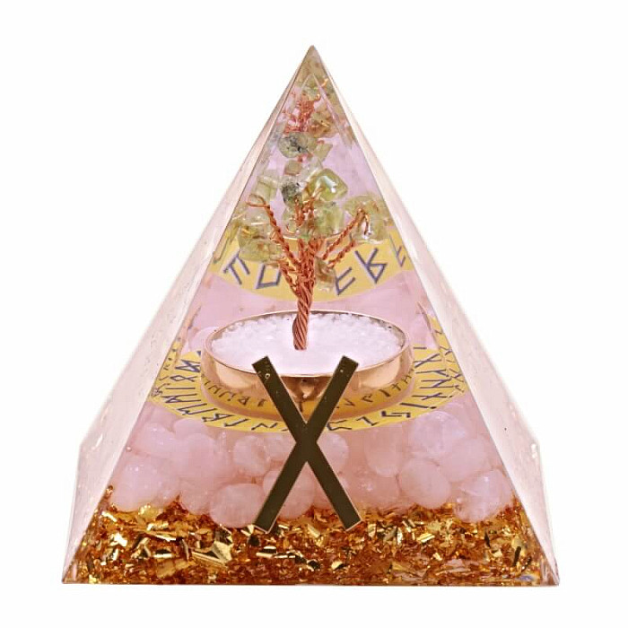 Levně Orgonit pyramida s růženínem Runa Gebo - 6 x 6 x 6,2 cm