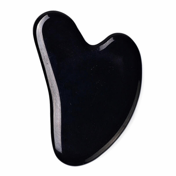 Gua sha z černého obsidiánu tvar srdce 7,5 cm - délka cca 7,5 cm