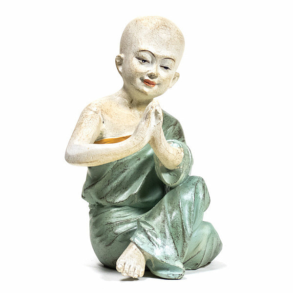 Buddhistický mnich soška chlapce Namasté kolorovaná - cca 14 cm