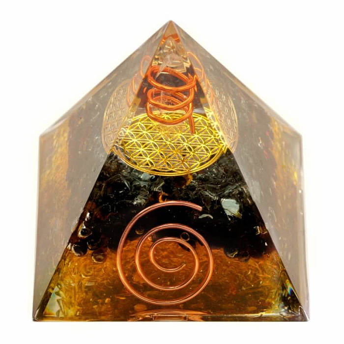 Levně Orgonit pyramida Květina života s granátem a křišťálem - 5 x 5 x 5,5 cm