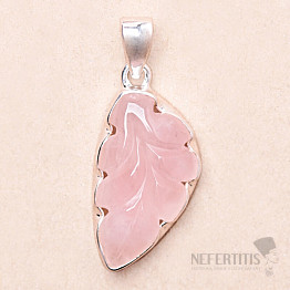 Rose quartz carved pendant silver Ag 925 P101