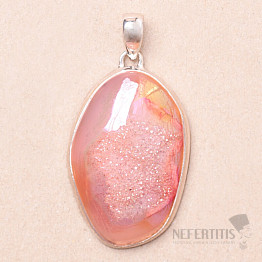 Druzy agate red aura pendant silver Ag 925 P111