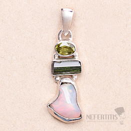 Ethiopian opal, tourmaline and olivine pendant silver Ag 925 LOT13