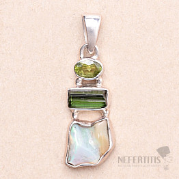 Ethiopian opal, tourmaline and olivine pendant silver Ag 925 LOT15