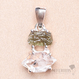 Vltavín and Herkimer diamond pendant silver Ag 925 LOT16