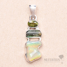 Ethiopian opal, tourmaline and olivine pendant silver Ag 925 LOT17