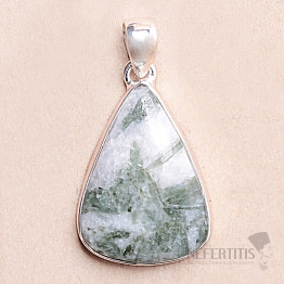 Green tourmaline in crystal pendant silver Ag 925 P173