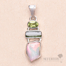 Ethiopian opal, tourmaline and olivine pendant silver Ag 925 LOT18