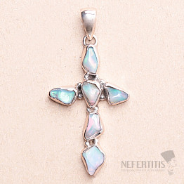 Ethiopian opal raw pendant in the shape of a cross, silver Ag 925 LOT2