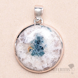 Blue tourmaline in mother rock pendant silver Ag 925 P24