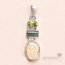 Ethiopian opal, tourmaline and olivine pendant silver Ag 925 LOT25