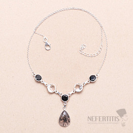 Crystal with inclusions black dot necklace Ag 925 25056