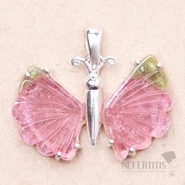 Tourmaline butterfly pendant silver Ag 925 LOT32