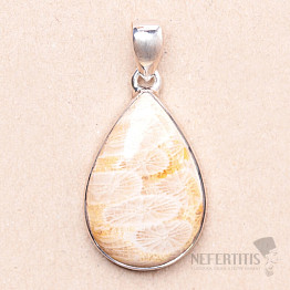 Coral fossil Indonesian pendant silver Ag 925 P359