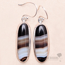 Black agate striped earrings silver Ag 925 E436