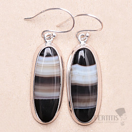 Black agate striped earrings silver Ag 925 E437