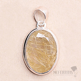 Sagenite crystal with rutile faceted pendant silver Ag 925 P506