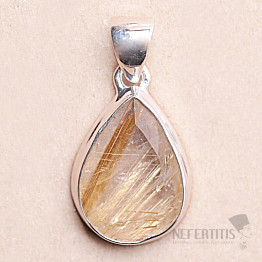 Sagenite crystal with rutile faceted pendant silver Ag 925 P507