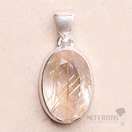 Sagenite crystal with rutile faceted pendant silver Ag 925 P509