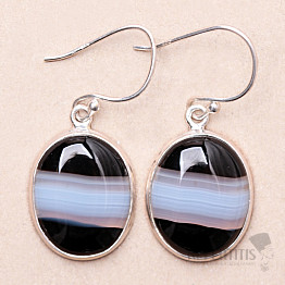 Black agate striped earrings silver Ag 925 E549