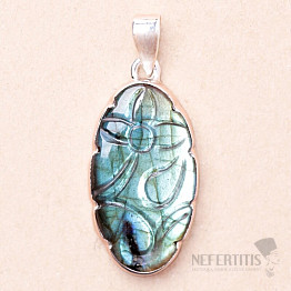 Labradorite rainbow carved pendant silver Ag 925 P686