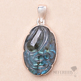 Labradorite rainbow carved pendant silver Ag 925 P691