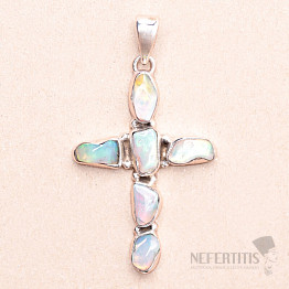 Ethiopian opal raw pendant in the shape of a cross, silver Ag 925 LOT7