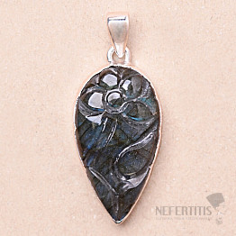 Labradorite rainbow carved pendant silver Ag 925 P700