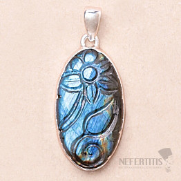 Labradorite rainbow carved pendant silver Ag 925 P709